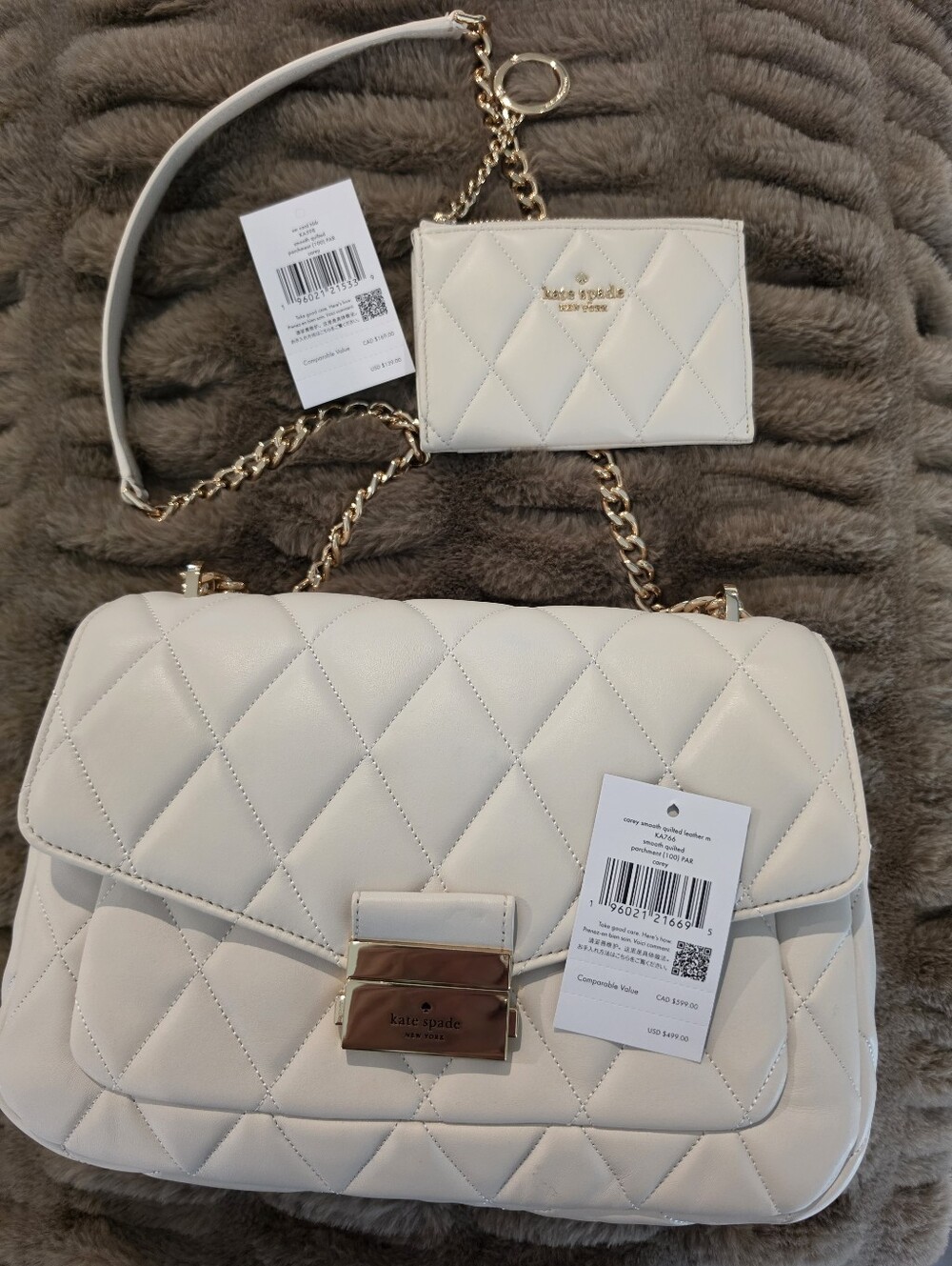 Kate Spade Carey - Quilted Leather Purse And Small Card Holder In Parchment